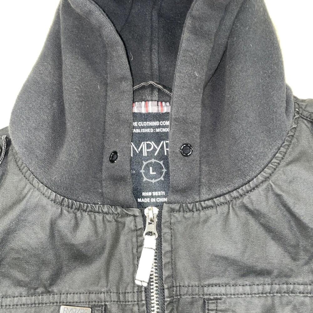 EMPYRE Clothing Company Mens Full Zip Utility Black Bomber Jacket w/ Hoodie Sz L - Picture 12 of 13